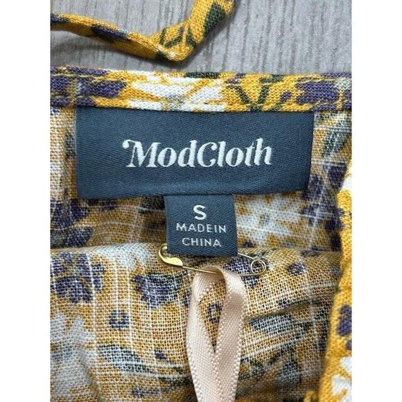 NWT ModCloth Womens Floral Spruced Up Summer Sleeveless V-Neck Yellow Tank Small - Picture 5 of 10